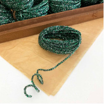 Mini Metallic Wired Tinsel Cord in Green + Silver ~ 1/8" wide ~ 10 meter length